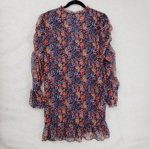 MISA Los Angeles Dress Womens Small Navy Floral Ruffle Long Sleeve Boho Mini USA - Picture 2 of 14